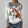 Sudadera de Manga Larga con Cuello Redondo, Corte Ajustado, Estampado Digital con Elementos Navideños Transfronterizos, 250g Franela, Nuevo 2025