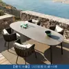 Mesas e Cadeiras para Pátio Externo, Restaurante ao Ar Livre, Mesa e Cadeiras de Jantar em Ardósia, Varanda de Jardim, Cadeiras de Rattan para Lazer, Móveis Elegantes para Terraço