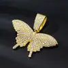 Ventas Directas del Fabricante de Suministros de Amazon Colgante de Mariposa Grande con Hebilla Completa de Diamante de Aleación con Cadena Cubana Collar Chapado en Oro Joyería