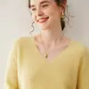 Estilo Lujo Ligero y Sencillo ~ Suéter de Cachemira Otoño e Invierno para Mujer, Cuello en V, Tejido de Punto con Aguja en Línea Frontal y Trasera, Suéter para Ponerse Debajo, Suéter de Manga Larga