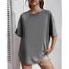 Camiseta 100% Algodão Manga Curta Gola Redonda Cor Lisa Lisa Par Masculino e Feminino Camiseta Casual Top Especial Transfronteiriço para Exportação Roxo