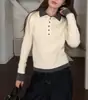 Camisa Base de Punto Blanca de Manga Larga con Cuello, Estilo Coreano, Falso Dos Piezas para Mujer, Suéter Corto para Otoño e Invierno con Camisa Polo Debajo
