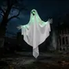 Decoração de fantasma pendurado brilhante de Halloween com luz verde, múltiplas expressões, decoração de pátio externo, arranjo de atmosfera para parque de diversões