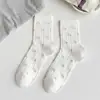 Meias Femininas 100% Algodão, Estilo Fino Primavera e Verão, Comprimento Médio da Panturrilha, Estampa Floral Delicada, Estilo Ins, Anti-Pilling, Meias Soltas Sem Costura, Atacado