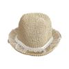 Sombrero de Paja para Mujer con Lazo de Encaje y Ganchillo Hueco Sombrero de Sol de Verano Sombrero Solar Moda Plegable Sombrero de Cubo