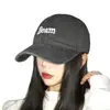 Gorra de Béisbol Lavada de Mezclilla con Bordado de Letra Gris para Mujer con Visera Ancha, Circunferencia de Cabeza Grande, Sombrero de Corona Profunda de Alta Gama