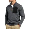 Ropa de hombre transfronteriza, talla US, sudadera con forro polar catiónico para otoño e invierno, sudadera con media cremallera y cuello alto con bolsillos de parche para hombre en Amazon