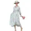 Primavera/Verão 2026 Novo 100 Contagens Ráfia Flor de Ameixa Padrão de Bambu Novo Estilo Chinês Viagem Artístico Vestido de Fada