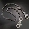 Cadena de cintura con hebilla de flor cruzada y bola, cadena colgante de bolso retro europea y americana personalizada, estilo vintage geométrico grueso