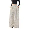 Calça Wide-Leg Estilo Americano com Estrelas e Bolinhas por Toda Parte para Mulheres Solta Emagrecimento Versátil Sensação Preguiçosa Relaxada Calça Casual Dança Cimitara