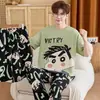 Pijama masculino estiloso e bonito de manga curta 100% algodão, conjunto fino de gola redonda, roupa de casa casual de corte solto, novo modelo de verão 2026