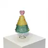 Nuevo Polvo de Vidrio Zibo Forma de Corazón Envuelto en Alambre Árbol de Navidad Artesanía de Vidrio Adorno Lampwork