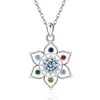 Collar con colgante de loto de plata de ley S925 transfronterizo europeo y americano con incrustaciones de diamantes y diseño hueco, con doce piedras de nacimiento, cadena para la clavícula estilo Amazon