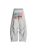 Pantalones Deportivos Retro Americanos con Estampado de Letras Street Dance Sueltos Casual Versátiles Adelgazantes Caída Ancha Pierna Ancha Longitud de Piso
