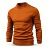 Suéter de malha masculino para outono e inverno, segunda pele, gola semi-alta, caimento justo, gola virada, manga longa, cor sólida, top casual
