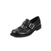 Versión de Piel de Vaca~Mocasines Brogue Tallados de Piel Genuina para Mujer, de Tacón Bajo, Estilo Británico, con Hebilla de Cinturón, Punta Cuadrada, Zapatos Planos de Piel