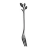 Cuchara y Tenedor con Forma de Hoja de Acero Inoxidable 410, Tenedor de Fruta Creativo, Cuchara para Remover Café, Exquisito Regalo, Cuchara y Tenedor para Postre y Pastel