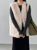 Chaleco Ecológico de Lana de Cordero Estilo Coreano Jiangzuo para Mujer, Abrigo Holgado Elegante con Piel Integrada para Invierno 25880