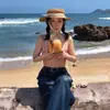 Chapéu de Palha Verão Estilo Coreano Viagem Vazado Topo Plano Celebridade da Internet Fotografia Sombra Côncava Chapéu Moda Chapéu de Palha de Praia