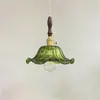 Lámpara colgante verde, lámpara colgante pequeña de mesita de noche, estilo de mediados de siglo, lámpara para pasillo de entrada, lámpara de madera maciza retro francesa, alta calidad