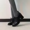 Versão em Couro Macio~Sapatos de Couro de Salto Alto Estilo Retrô com Bico Arredondado, Salto Grosso, Mocassins de Cadarço para Mulheres, Adequados para o Trabalho e Tamanhos Pequenos
