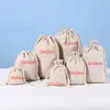 Bolsas de Linho Personalizadas com Cordão, Embalagens de Presente de Algodão-Linho Lisas, Pequenas Sacolas de Pano com Cordão para Armazenamento, A Granel em Estoque