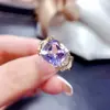 Anillo Popular de Amatista Natural al por Mayor de Fábrica con Incrustación de Plata S925 Piedra Principal 10*10 Venta Directa de Fábrica de Joyería