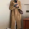 Casaco de tweed de comprimento médio acima do joelho para outono e inverno para mulheres, casaco rosa casual e moderno para mulheres baixinhas, estilo popular