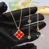 Conjunto de Fritillaria Branca Brati Italiana Pulseira Trevo de Quatro Folhas Vintage Francesa Colar de Ágata Vermelha Anel Brincos para Mulheres