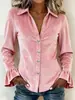2026 Outono e Inverno Transfronteiriço Europeu e Americano Novo Top Camisa Casual Feminina com Gola Mangas Sino Veludo Coreano Botões na Frente Rosa