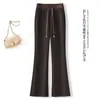 Calças Flare Femininas de Mistura de Lã 2026 Outono/Inverno Novas de Cintura Alta Emagrecedoras Casuais Cintura Elástica Calças Flare