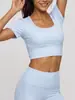 Juyitang Malla de Melocotón Espalda Bonita Manga Corta Alta Elasticidad Almohadilla de Pecho Extraíble Ropa de Yoga Deportiva Running Entrenamiento Ropa de Fitness Mujer