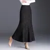 Falda de Lana Estampada Cola de Pescado para Mujer 2026 Otoño/Invierno Nueva de Cintura Alta Adelgazante Larga Elegante para la Oficina Falda de Cadera