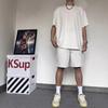 Pantalones Cortos Casuales de Color Sólido Transfronterizos para Hombre, Simples y Versátiles, Holgados Estilo Americano Oversize Hip-Hop Frescos de Cinco Puntos Fábrica