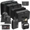 Set organizador de viaje premium, incluye 11 piezas: bolsas para guardar ropa, bolsas con cordón, bolsas para cosméticos y artículos de tocador, y bolsas de malla plegables para almacenamiento
