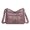 Bolso Cruzado de Cuero Lavado Transfronterizo 2025 Nueva Moda Gran Capacidad Simple Multicapa Un Hombro Cruzado Bolso de Mujer Bolso de Mano