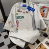 Camiseta de Marca de Moda para Mujer con Estampado de Dibujos Animados Europeos y Americanos, Cuello Redondo, Manga Corta, Estilo Casual Holgado para Pareja, Verano 2025