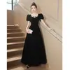 Vestido Largo Negro de Noche para Mujer Banquete Temperamento Lujo Ligero Nicho Francés Estilo Hepburn Examen de Arte de Estudiante Ceremonia de Adultos Vestido de Noche