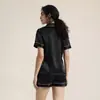 Pijama de Verano para Mujer con Rayas, Color Sólido, Pantalones Casuales Básicos para Dormir, Conjunto de Shorts de Manga Corta para Ropa de Casa de Mujer - Amazon Europeo y Americano