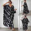 Nueva bata holgada de talla grande para vacaciones, de rayón estampado europeo y americano, abrigo de playa, vestido largo, blusa para bikini