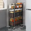 Armário de Armazenamento para Espaços Estreitos na Cozinha, Prateleira Estreita para Espaços, Carrinho Pequeno, Armário de Piso Multi-Camadas com Rodízios para Puxar ao Lado da Geladeira