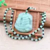 Collar de suéter largo y chic con colgante de vidrio imitación jade y colgante de amatista rosa de la suerte, estilo coreano para mujer, combinable
