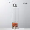 Venda direta da fábrica cascalho de cristal natural copo de energia de borossilicato alto copo em camadas de cristal de aço inoxidável com corda de elevação copo de saúde