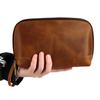 Bolsa de Mão Masculina Couro Crazy Horse Retrô para Celular, Cabo de Dados, Fone de Ouvido Bluetooth, Bolsa de Armazenamento de Couro com Alça de Pulso