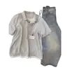 Camisa polo gris de dos piezas falsa, camiseta de punto gofrado para hombre de manga corta de verano, elegante y sofisticada camisa americana de media manga