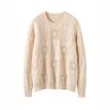 Tejido de punto retro con cortes en cuello redondo para mujer en otoño e invierno, estilo perezoso, prenda exterior holgada, top con relieve 100% lana