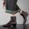 Botas Curtas Marrons, Bico Quadrado, Salto Baixo, Estilo Outono e Inverno, Salto Grosso, Botas Justas, Botas de Cano Curto Francesas com Aveludado