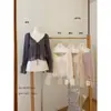 AS OFFICIAL Otoño Mujer Estilo Francés Suave Encaje Patchwork Versátil Adelgazante Cuello en V Manga Larga Blusa 28676