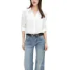 Camisa blanca de lino natural de manga larga, color liso, cuello en V, simple y versátil para mujer, estilo casual Q252004