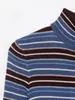 Moda Feminina Transfronteiriça Primavera 2026 Estilo Europeu e Americano Tricô Color Block Listrado Blusa Básica Feminina Slim Fit